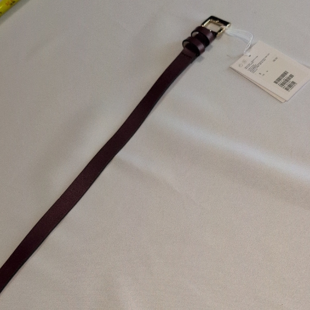 Genuine Italian Leather Belt -- Burgundy With Gold Buckle